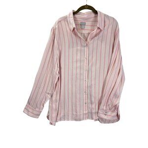 Chicos Womens Pink & White Striped Button-Down Shirt Size 4 (20/22) 100% Rayon